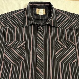 Wrangler Western Fashion Snap Shirt Black and Pink Striped Long Sleeve Cowboy
